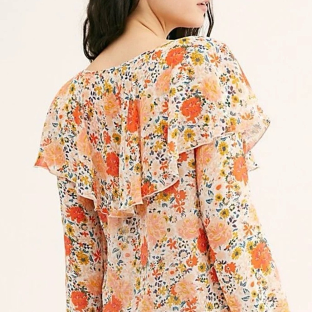 Free People Intimately Free Say It To Me Floral Flounced Bodysuit Size L - Picture 2 of 8